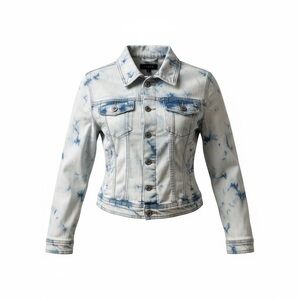Light Acid Wash Denim Jacket in Blue and White